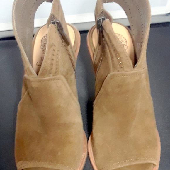 Vince Camuto Koral Block Heel Open Toe Booties Brown Suede Zip Up Size 4.5M - Picture 4 of 8